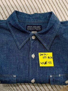 IHSH-175 | Iron Heart Short Sleeve Selvedge Indigo USN Chambray Made in Japan